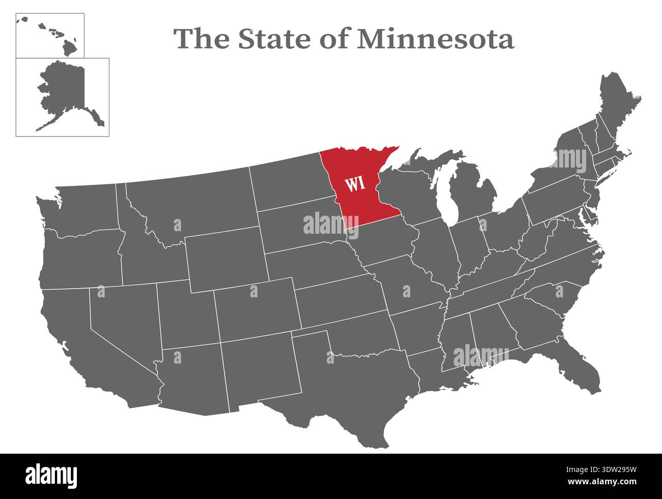 The state of Minnesota on the map of the United States of America is