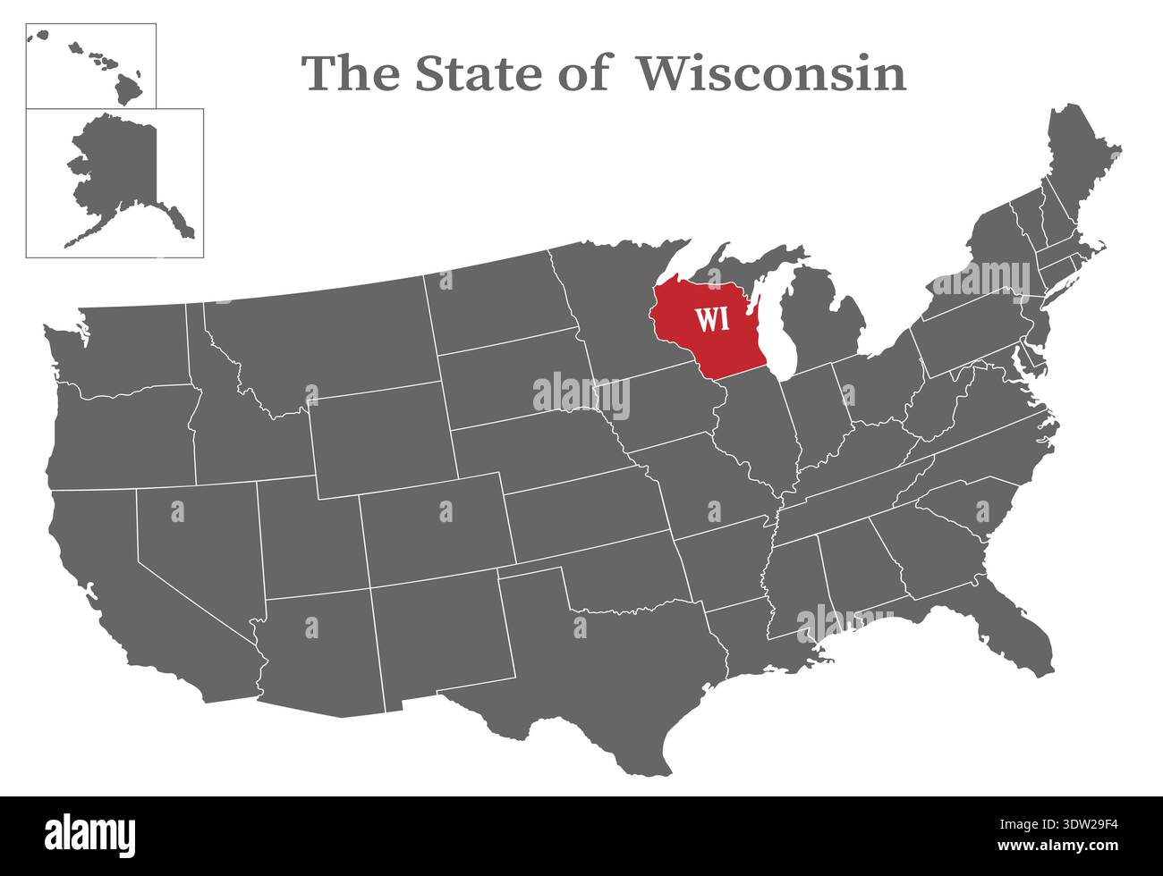 The state of Wisconsin on the map of the United States of America is