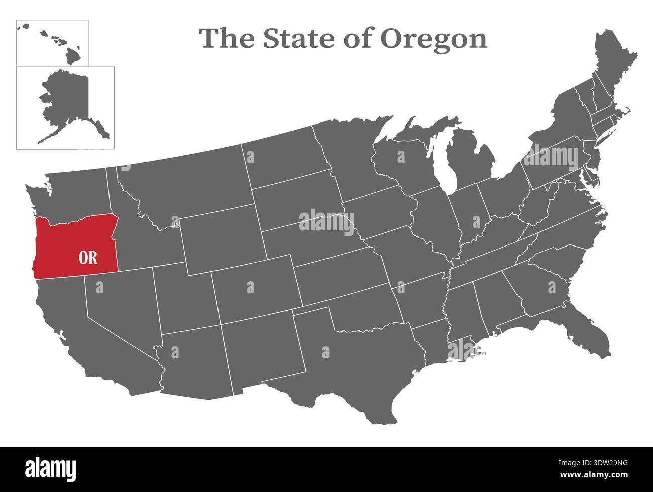 The state of Oregon on the map of the United States of America is