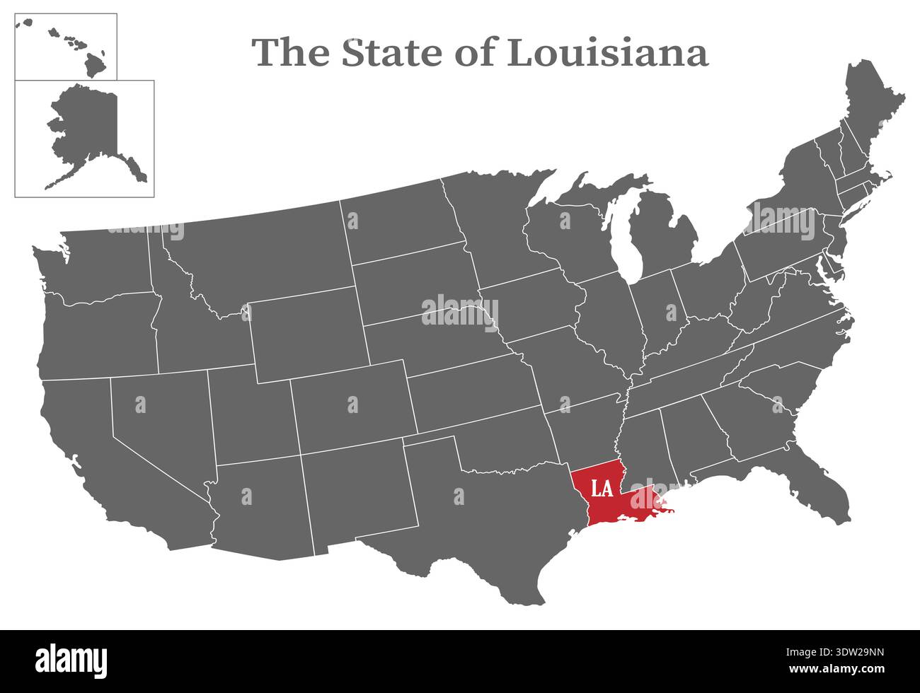 The state of Louisiana on the map of the United States of America is
