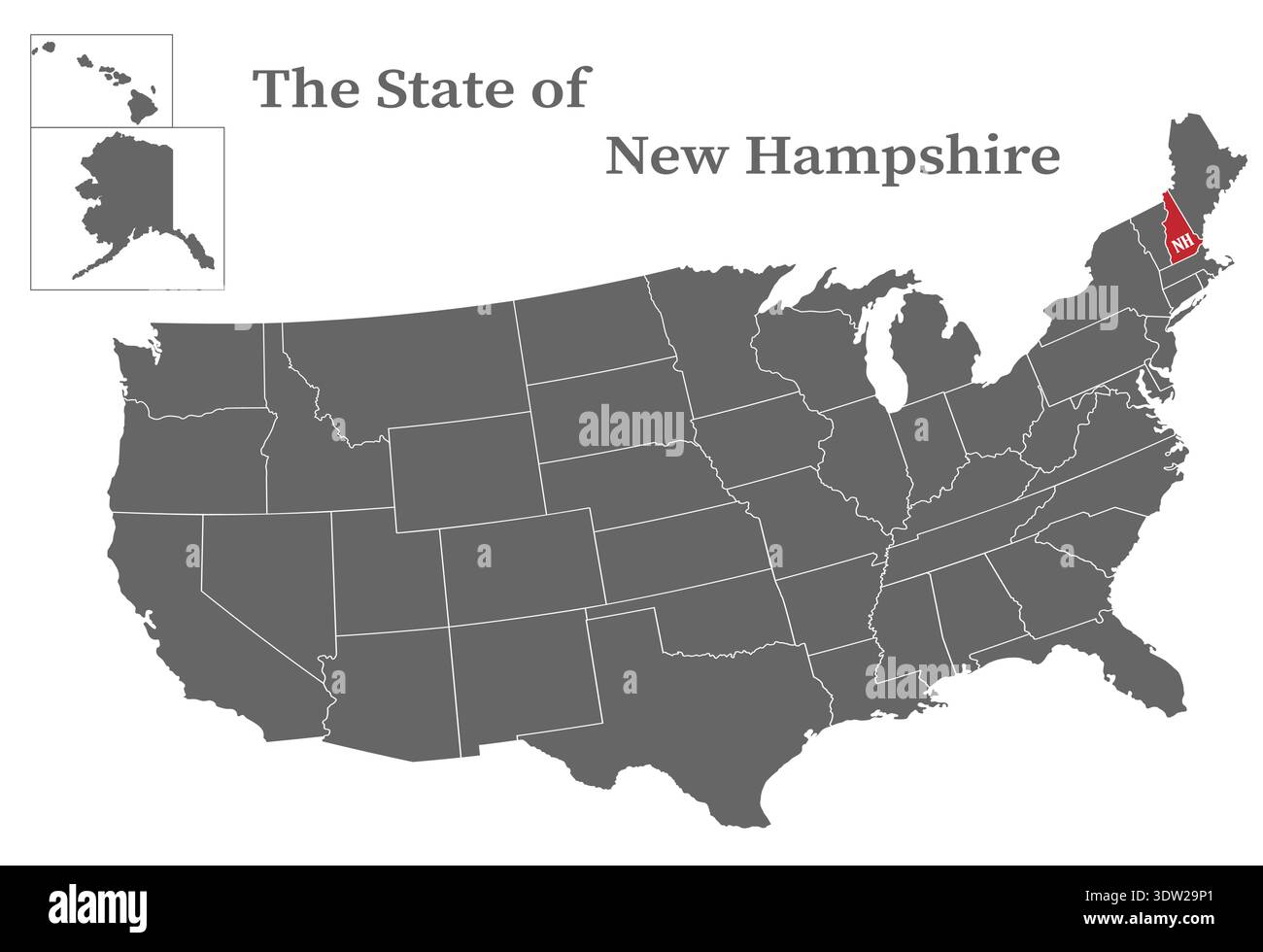 The state of New Hampshire on the map of the United States of America ...