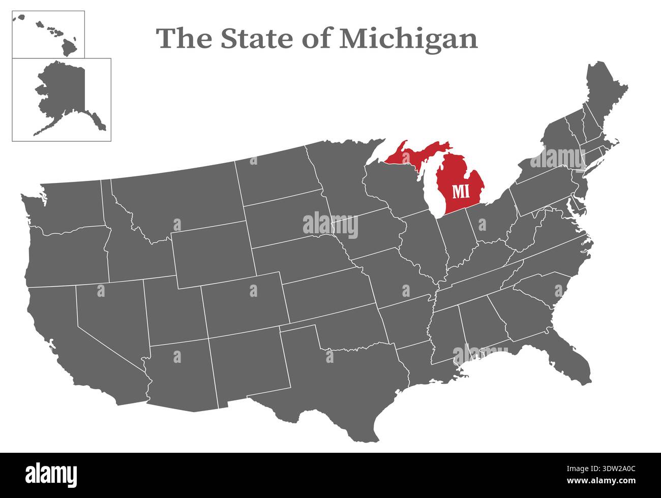 The state of Michigan on the map of the United States of America is ...