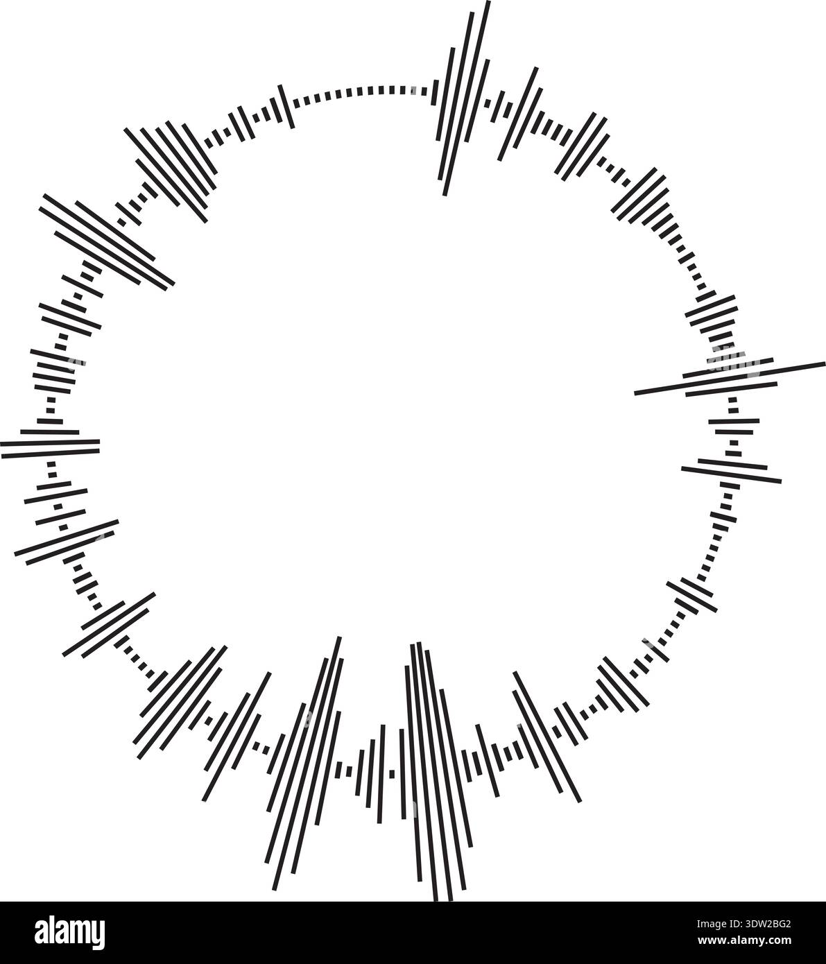 Vector circular sound wave pattern. Radial audio waveform illustration. Round equalizer with peaks. Stock Vector