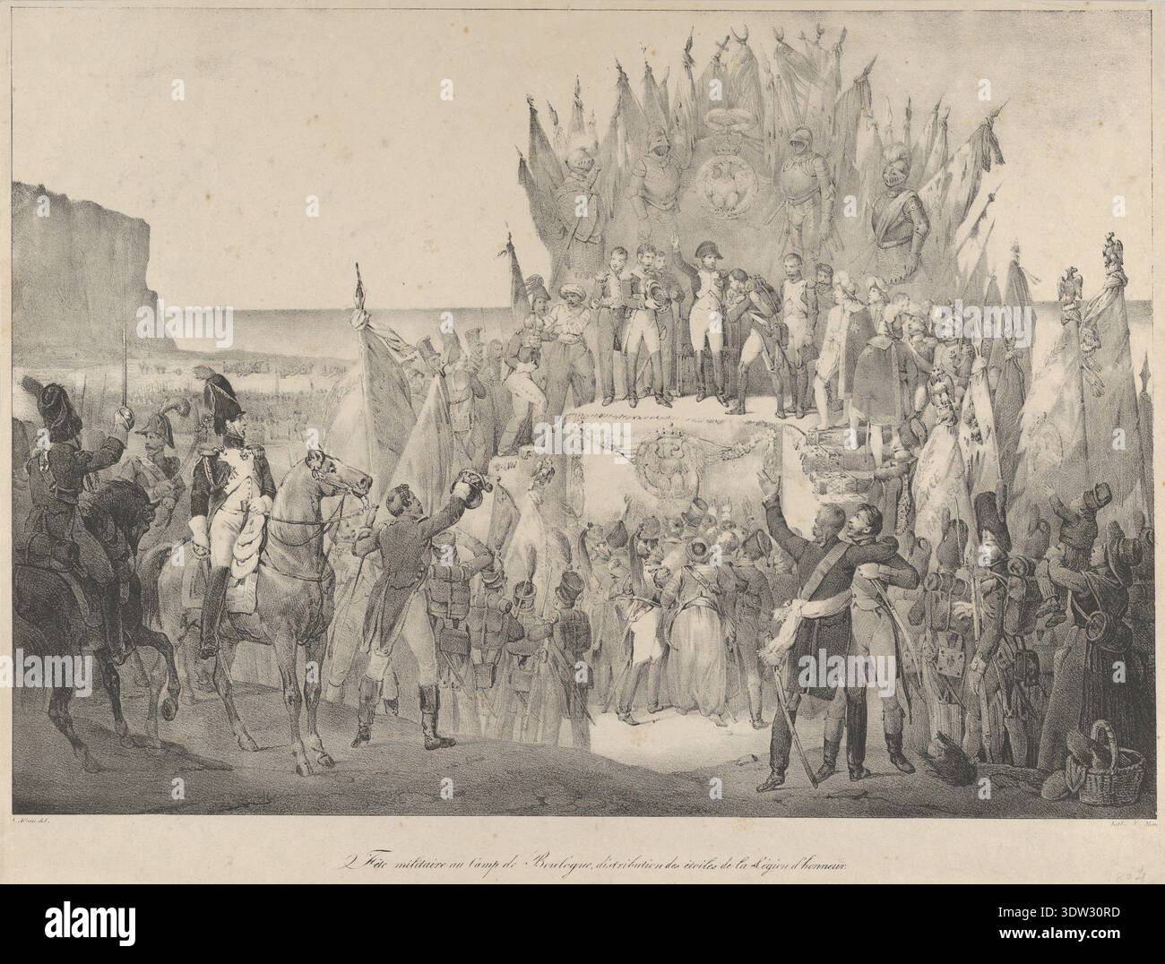 Napolean Decorations Historical lithograph titled Military Festival at Boulogne with ...