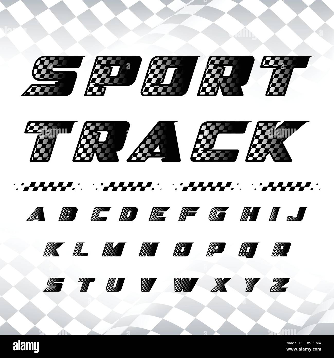 Sport race alphabet checkered Stock Vector