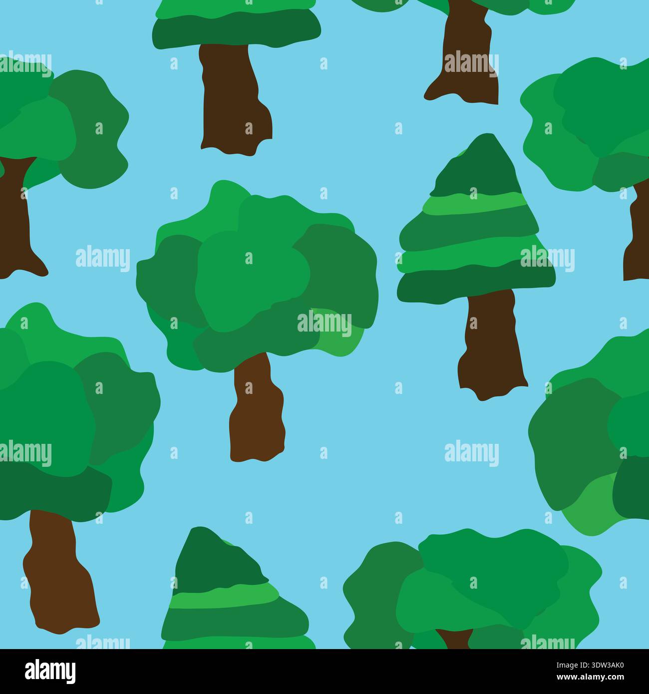 green trees on blue background seamless pattern. Simple hand painted green trees on blue background seamless pattern. Stock Vector
