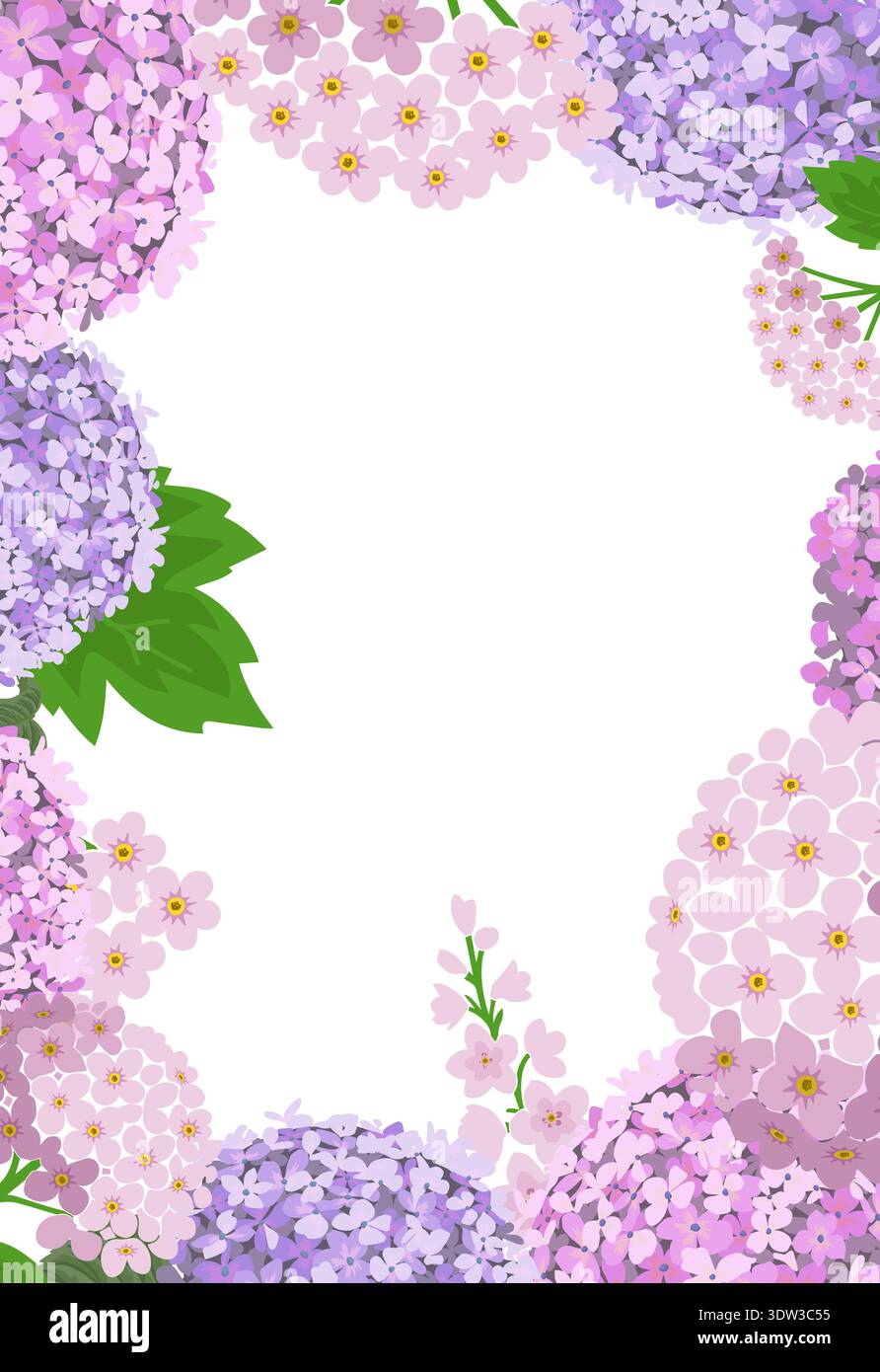 Hydrangea flower frame. Hand drawn. Not AI, vector illustration. Stock Vector
