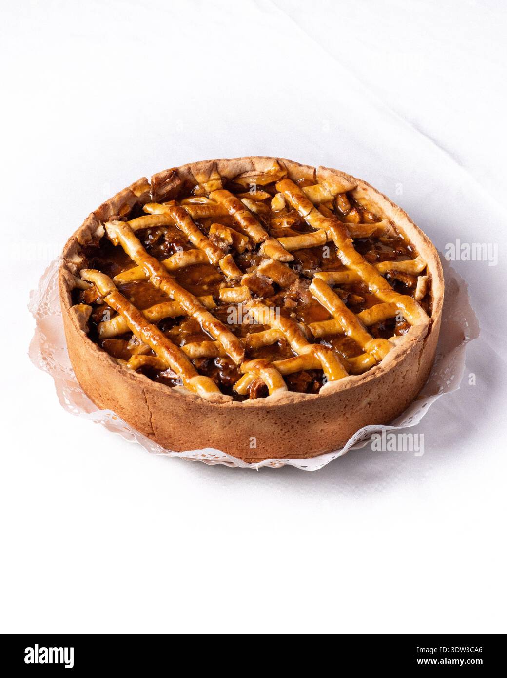 Apple kuchen on a table with a white tablecloth Stock Photo