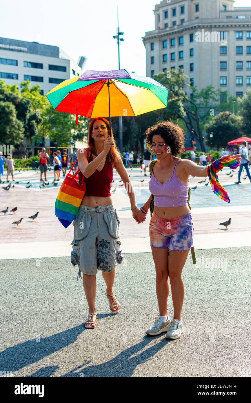 Celebrating diversity at lgbtq pride event holding hands Stock Photo