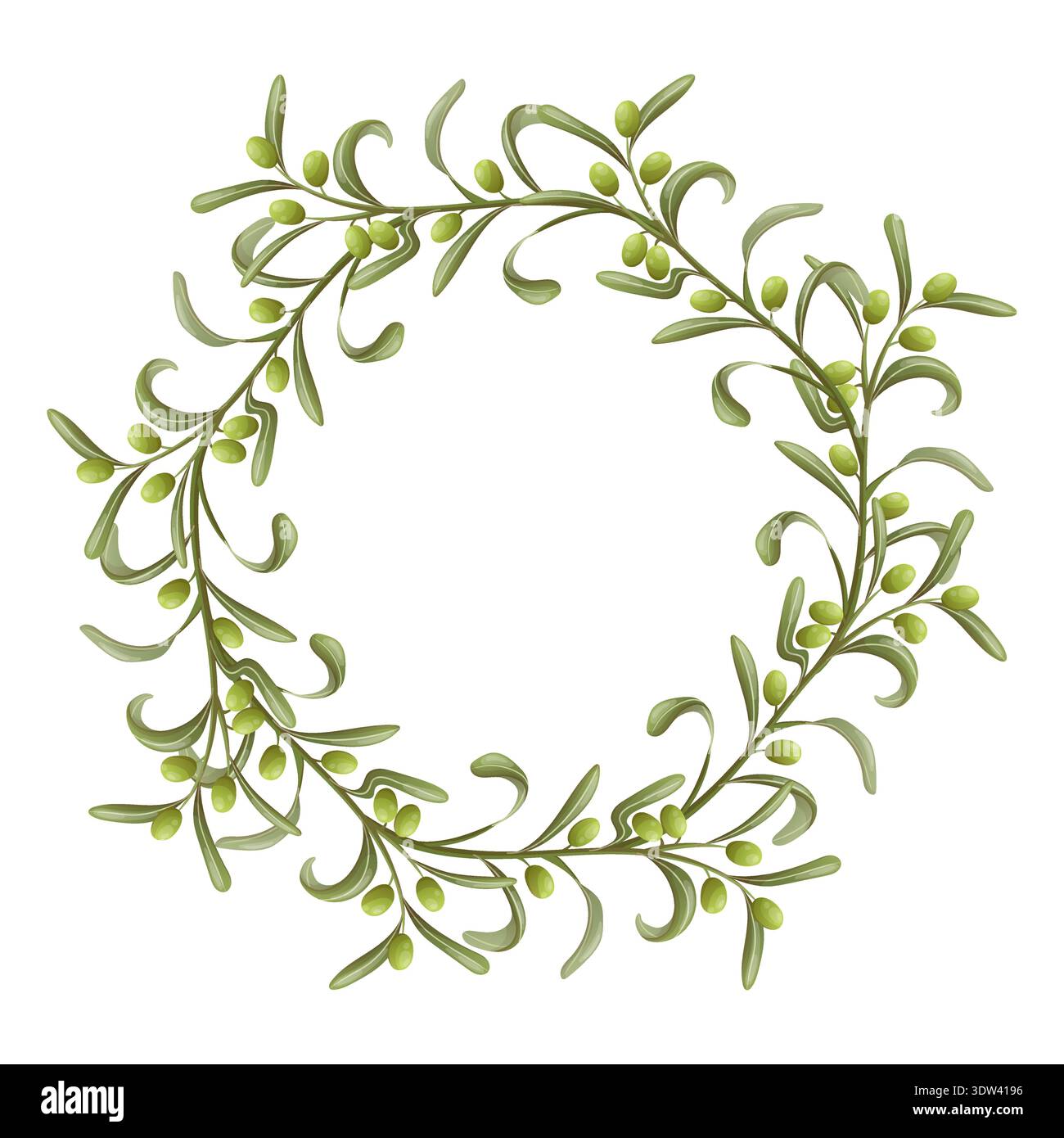 Olive branches wreath with green olives Stock Vector