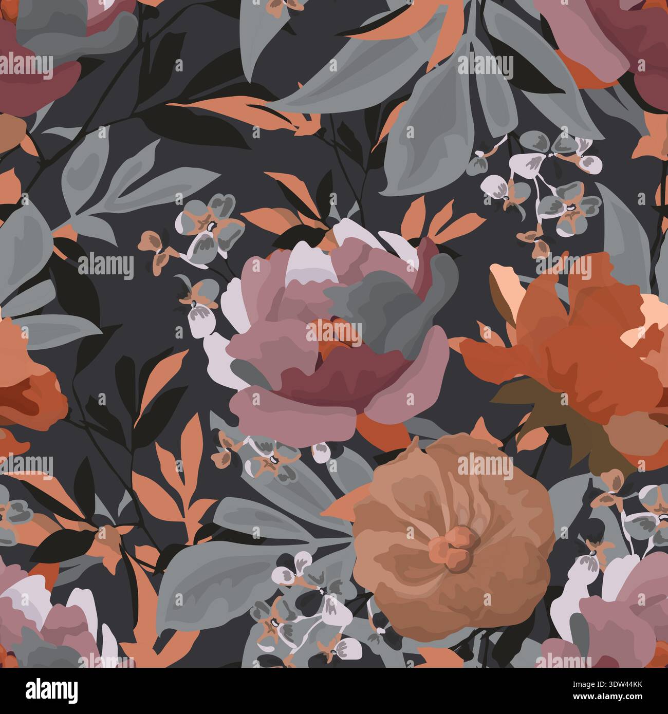 Vector floral seamless pattern with peonies Stock Vector