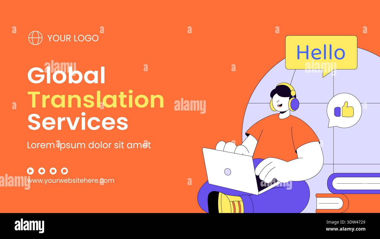 Translation Service Flat Cartoon Hand Drawn Thumbnail Template ...