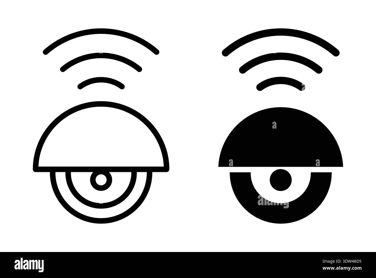 Minimalistic wireless security camera icons in black and white, perfect for technology and safety themes. Ideal for web and app design projects. Stock Vector