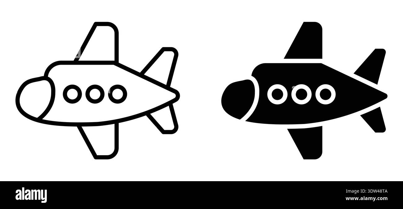 Set of modern airplane icons in black and white, perfect for graphic design projects, representing travel and aviation in a minimalist style. Stock Vector