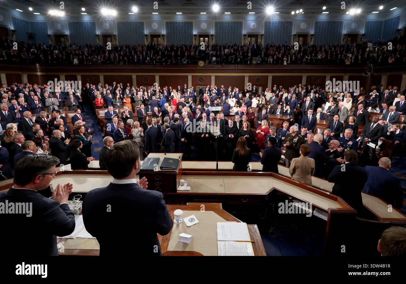 President Donald Trump arrives to deliver the State of the Union ...