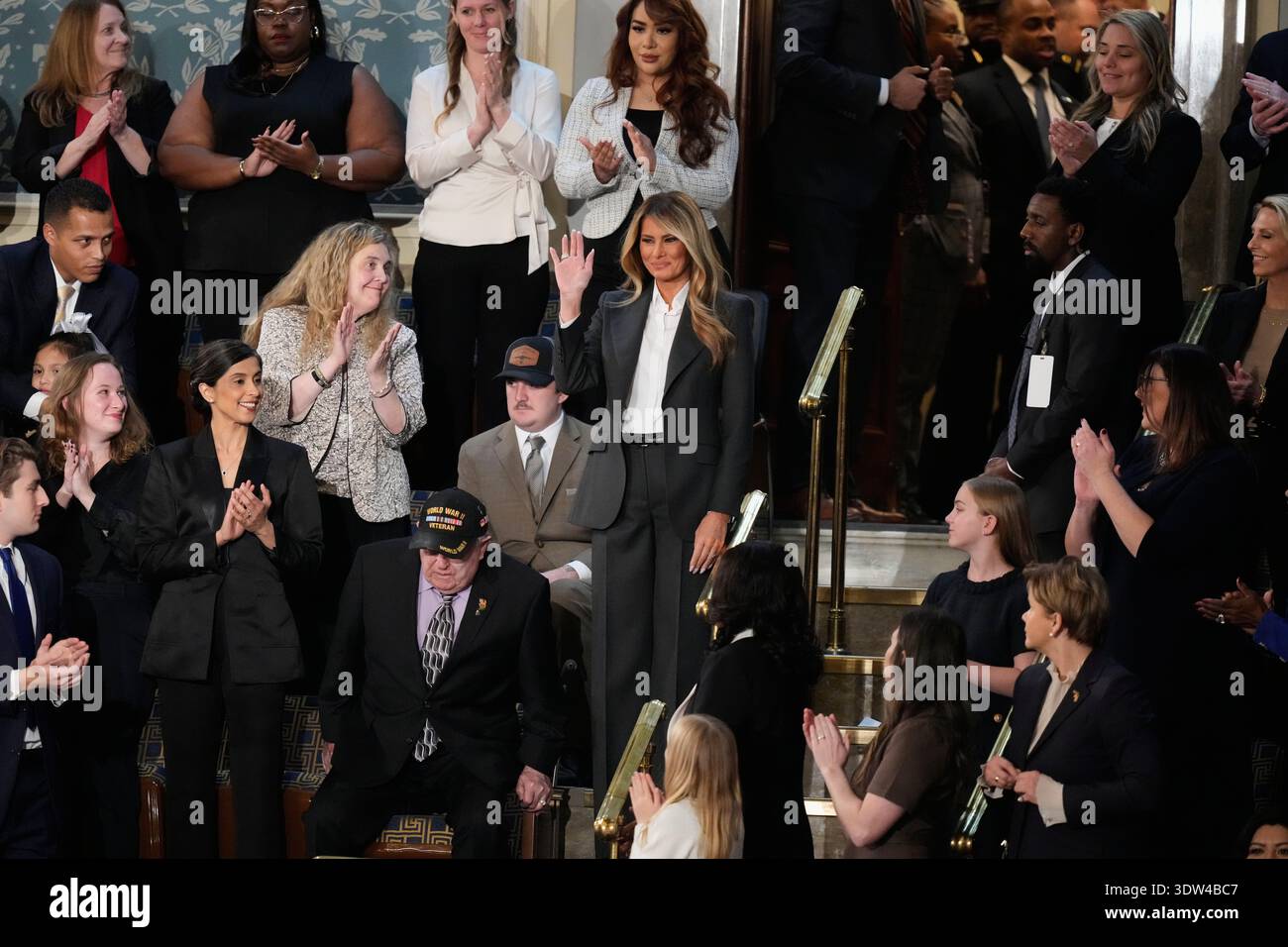 First lady Melania Trump waves to the crowd during President Donald ...