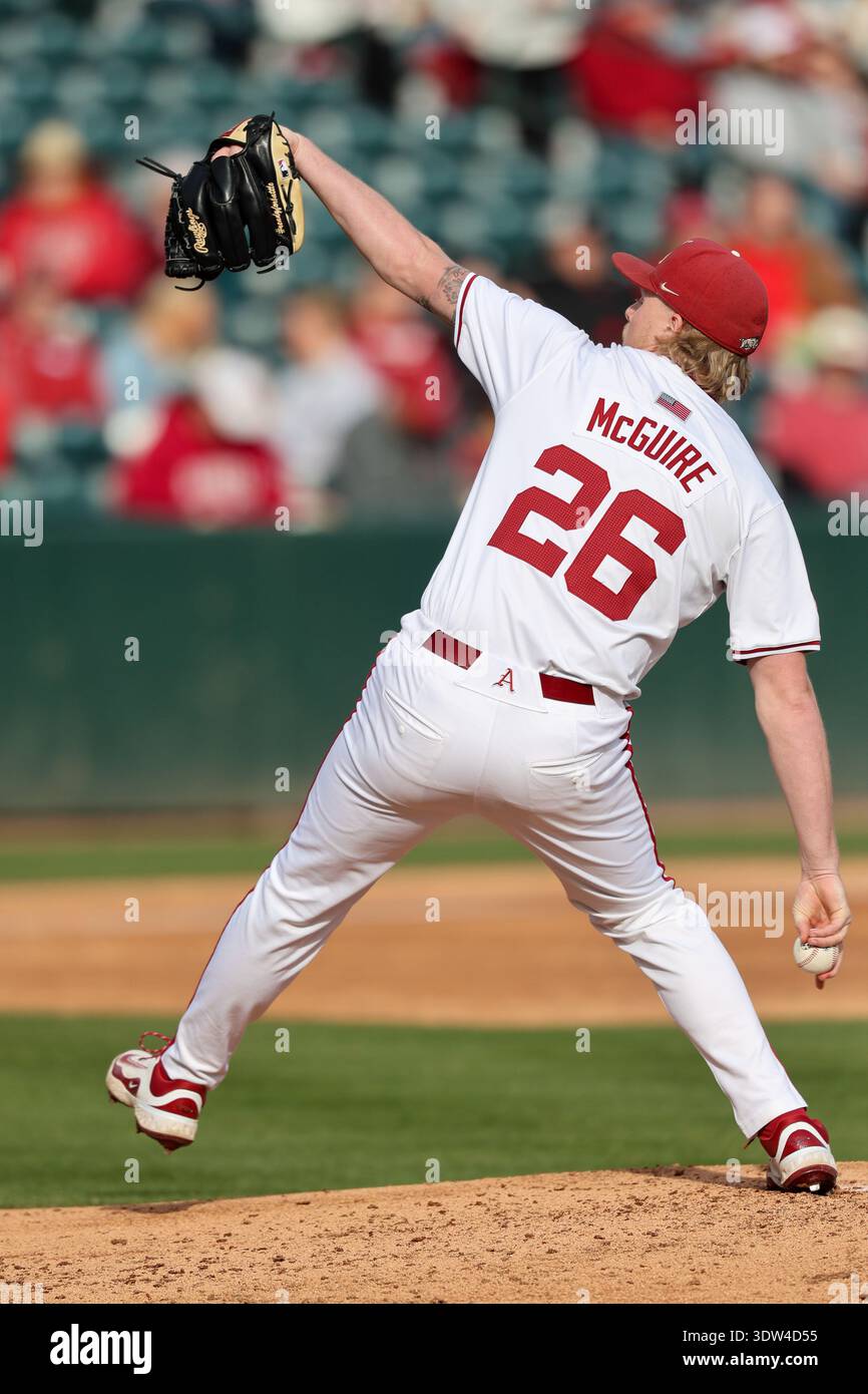 Defeated Razorback February 24, 2026: Razorback pitcher Tate McGuire (26) begins his wind ...