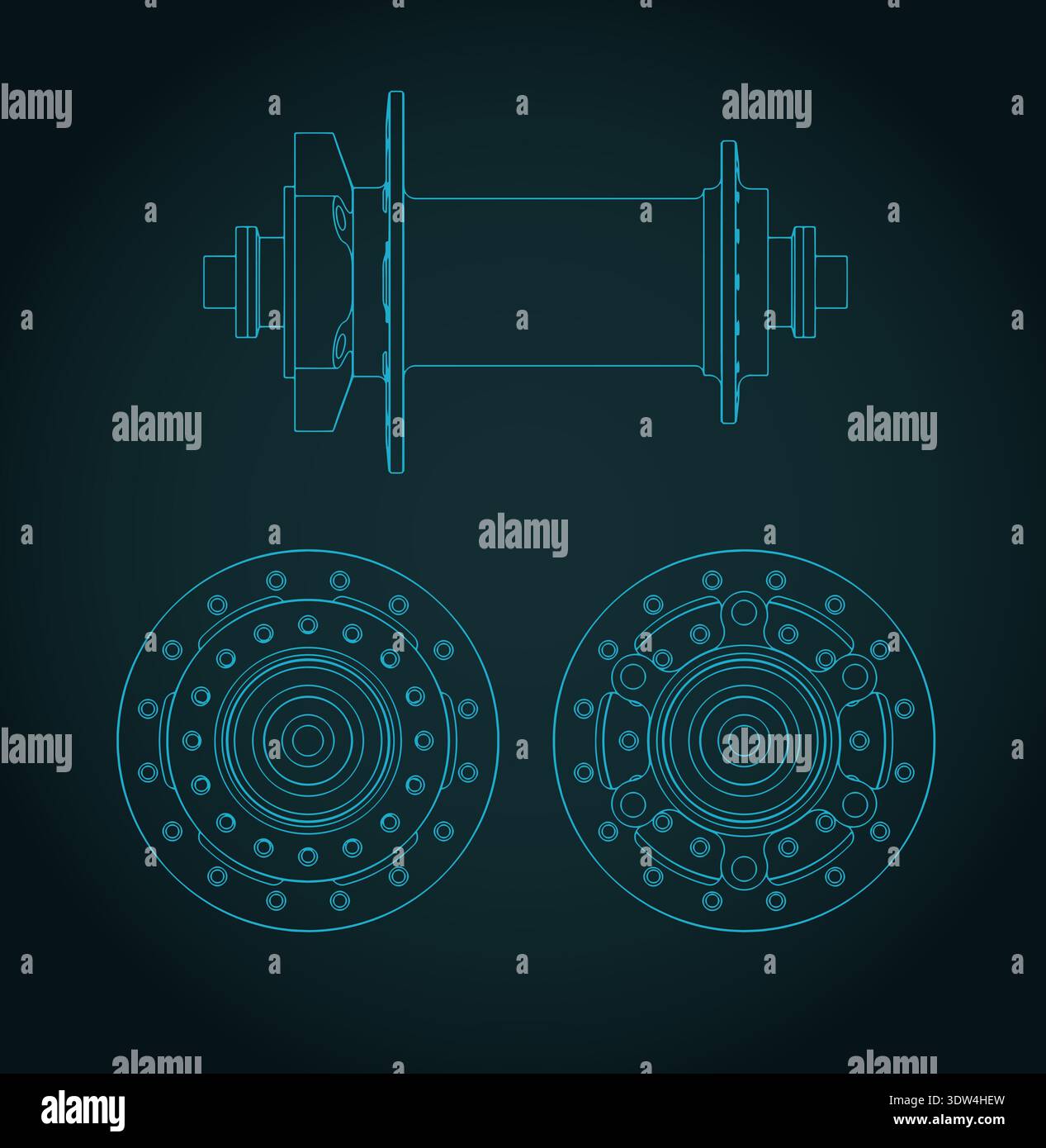 Bicycle front wheel hub blueprints stylized vector illustration Stock ...