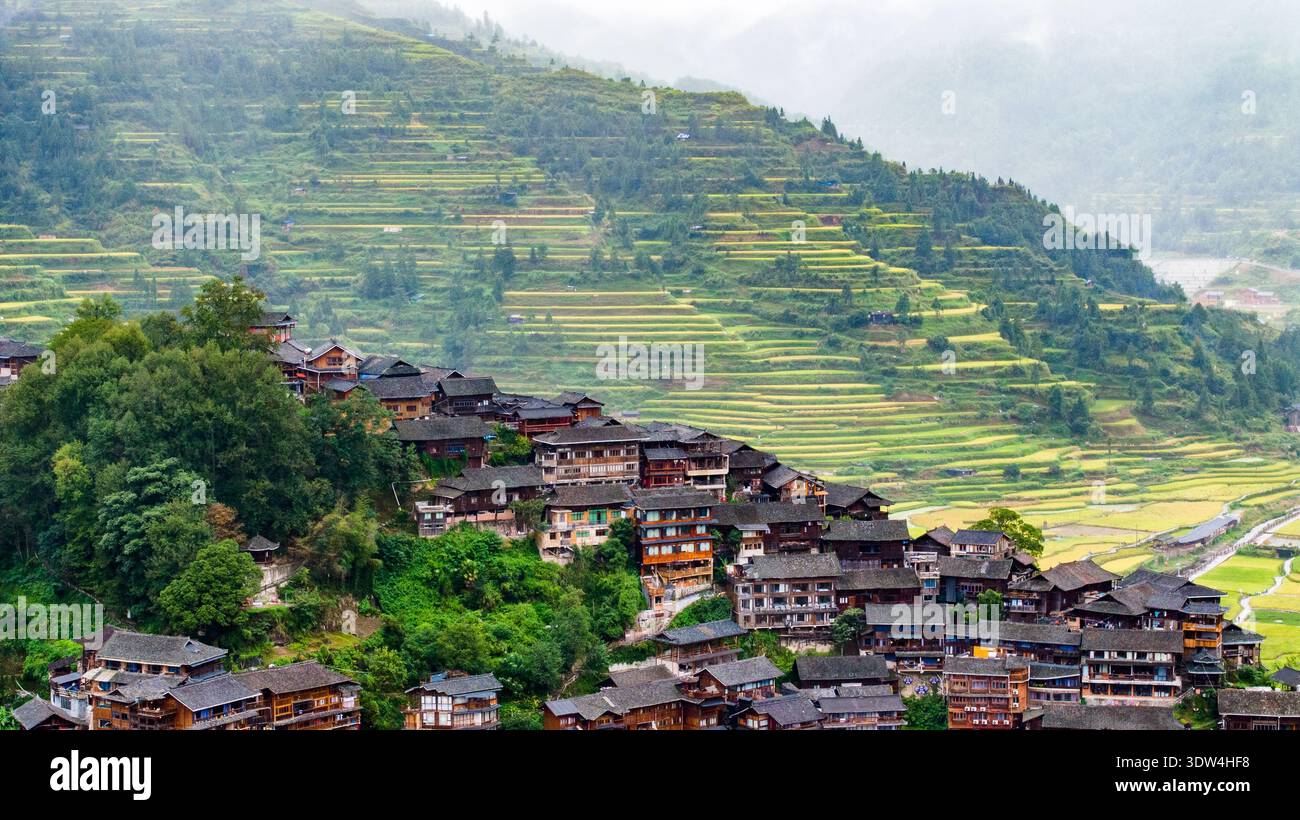 Traditional Houses And Terraces In Xijiang Qianhu Miao Village Guizhou traditional-houses-and-terraces-in-xijiang-qianhu-miao-village-guizhou