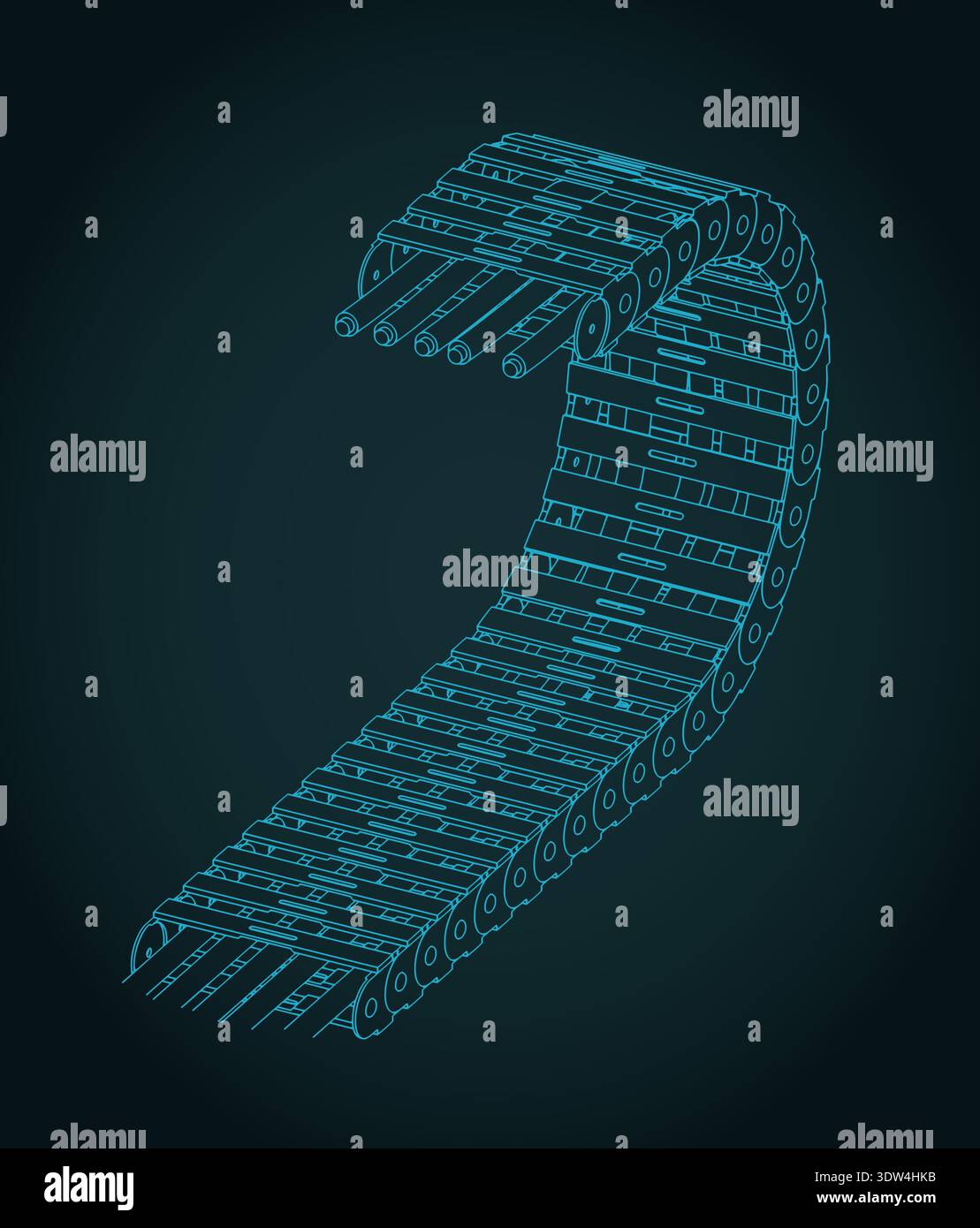 Cable drag chain isometric blueprint stylized vector illustration Stock ...