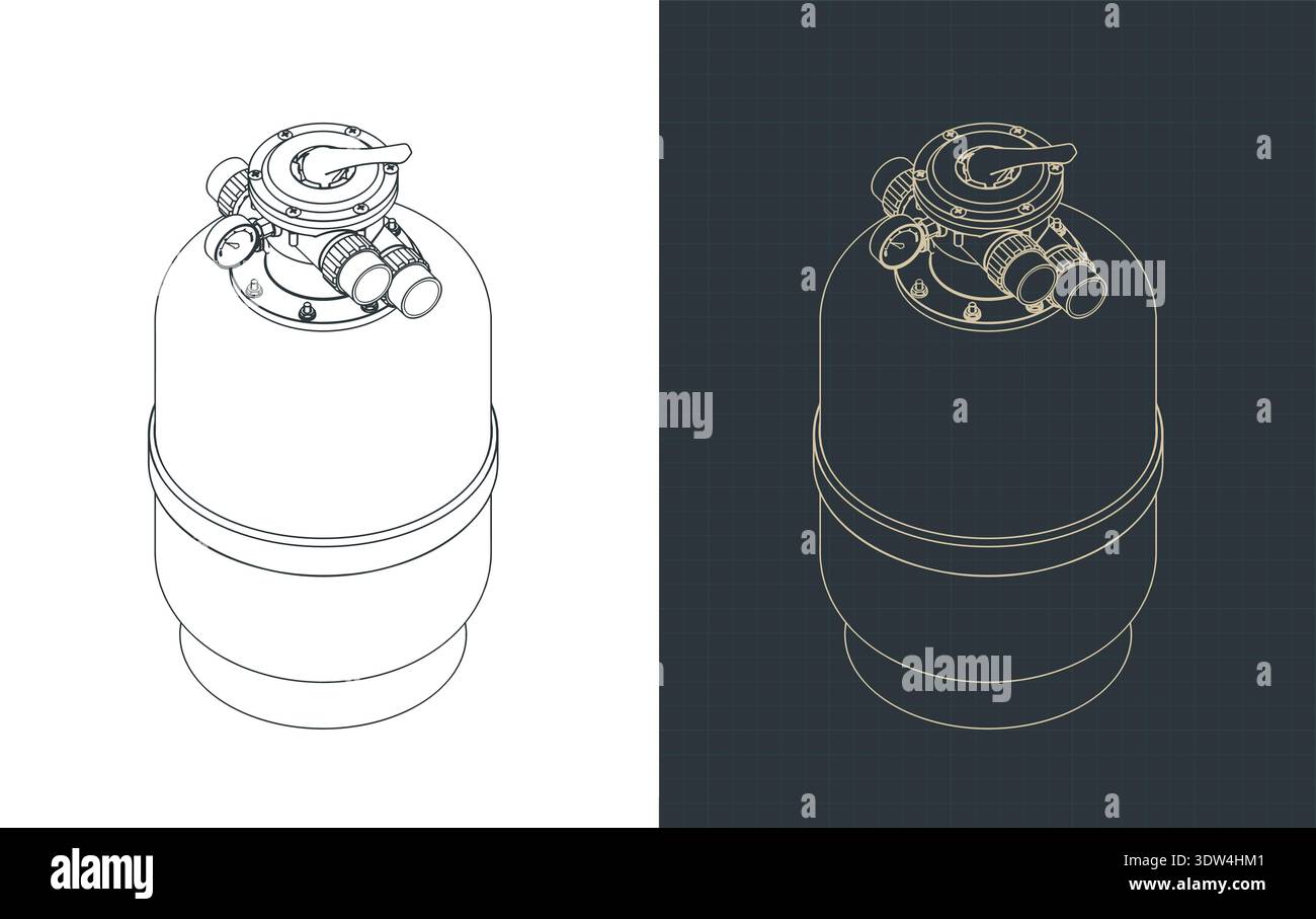 Sand filters for pools isometric drawings stylized vector illustrations Stock Vector