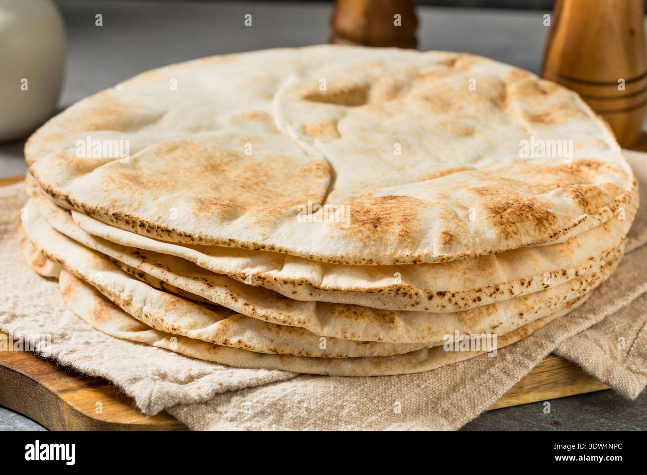 Homemade Large Pita Bread Flatbread in a Stack Stock Photo