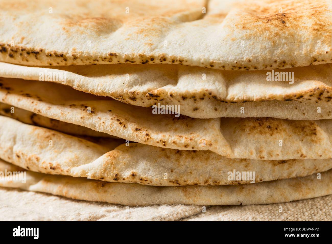Homemade Large Pita Bread Flatbread in a Stack Stock Photo