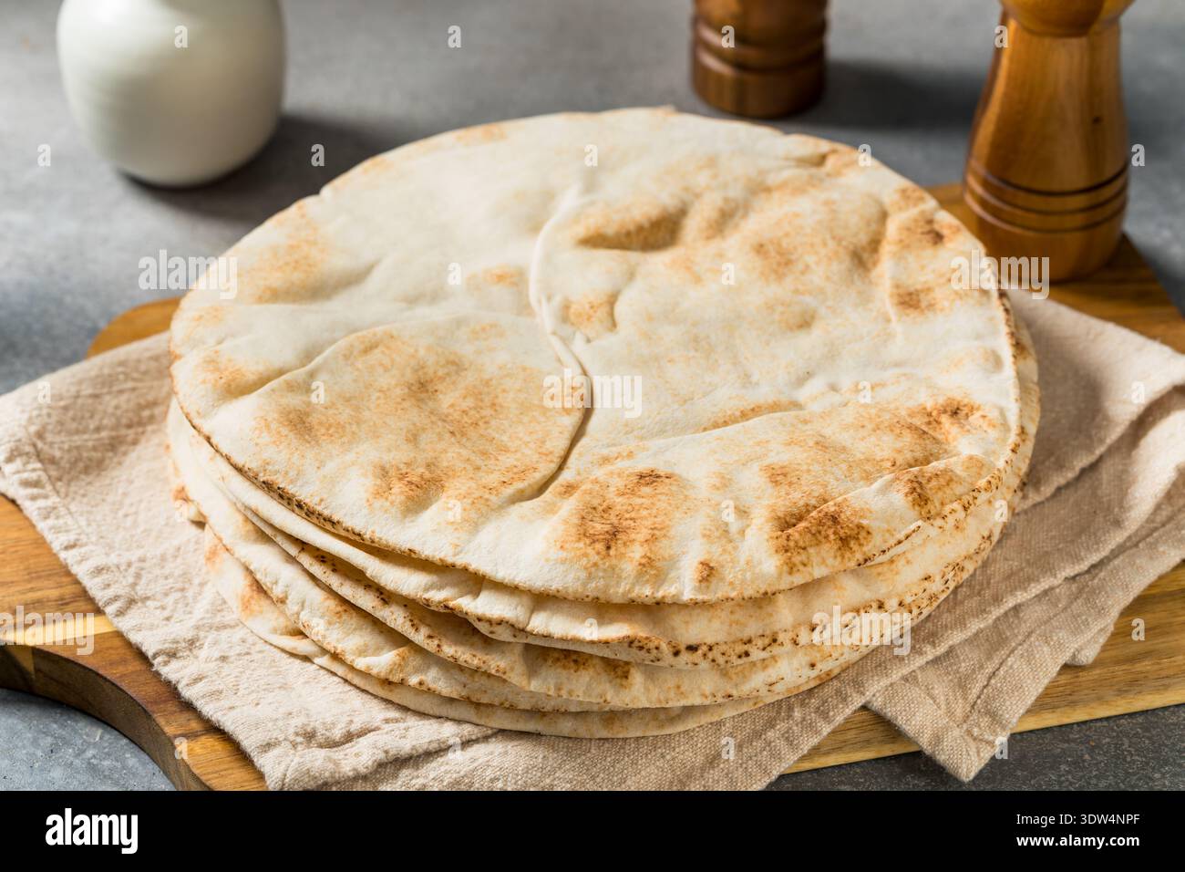 Homemade Large Pita Bread Flatbread in a Stack Stock Photo