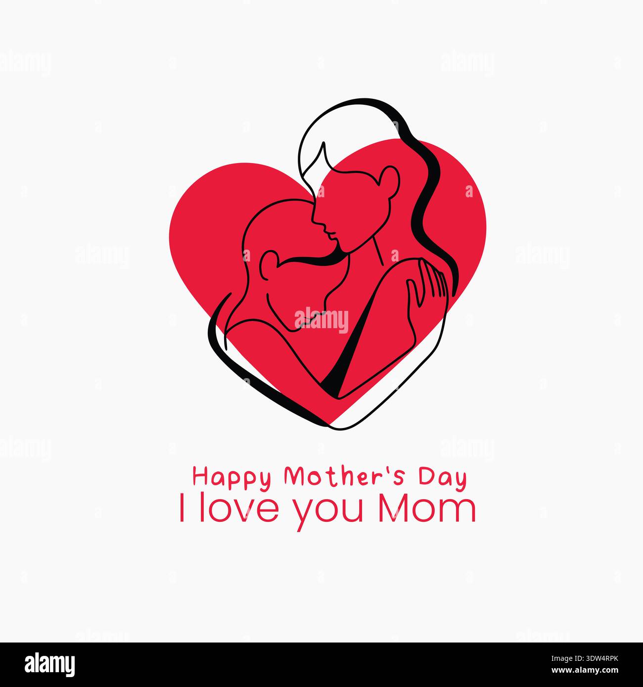 Happy Mother's Day Greeting Card with Continuous Line Art of Mother and ...
