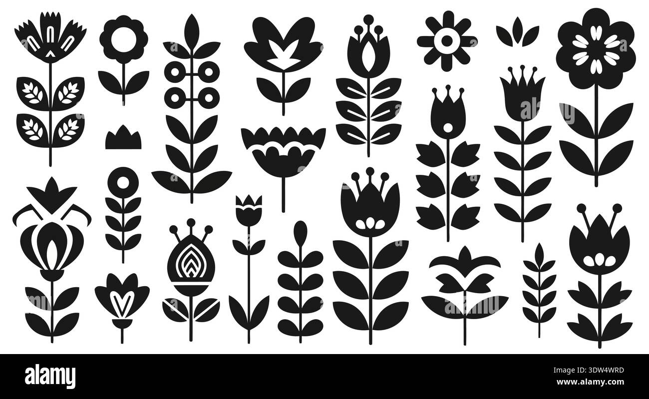 Elegant black and white botanical vector collection featuring detailed ...