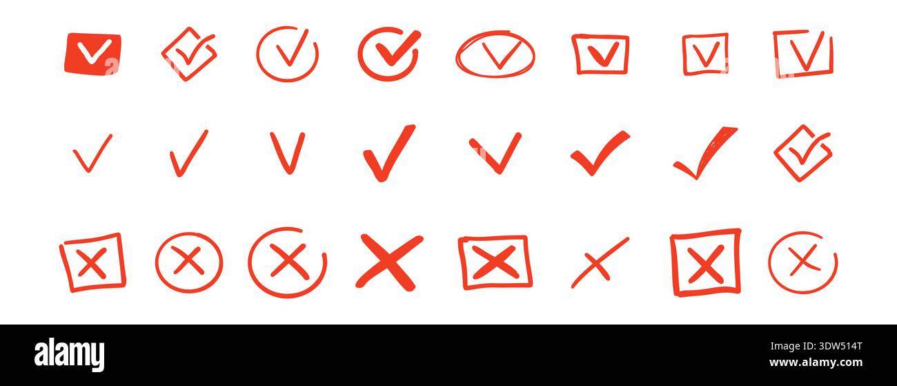 Check mark doodle icon set. Checkmarks and confirm. Ok, yes and no sign ...