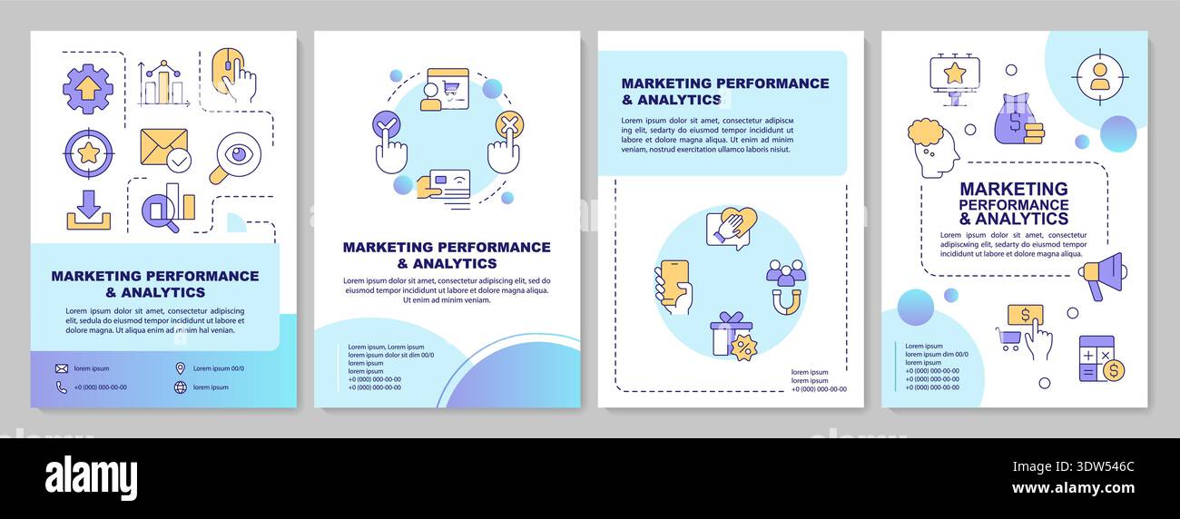 Marketing performance and analytics blue gradient brochure layout Stock Vector