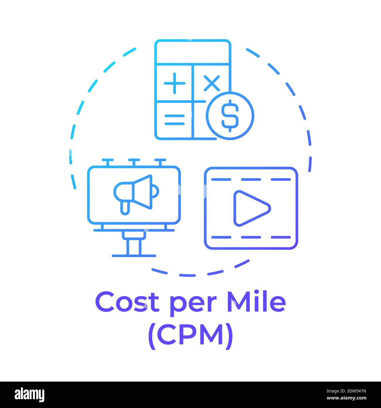 Cost per mile blue gradient concept icon Stock Vector