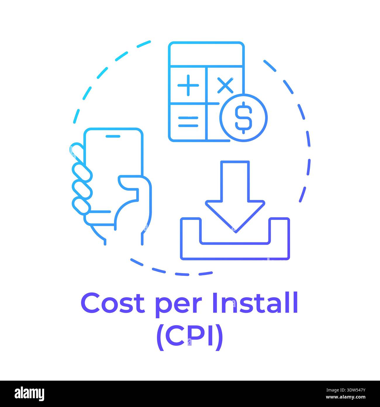 Cost per install blue gradient concept icon Stock Vector