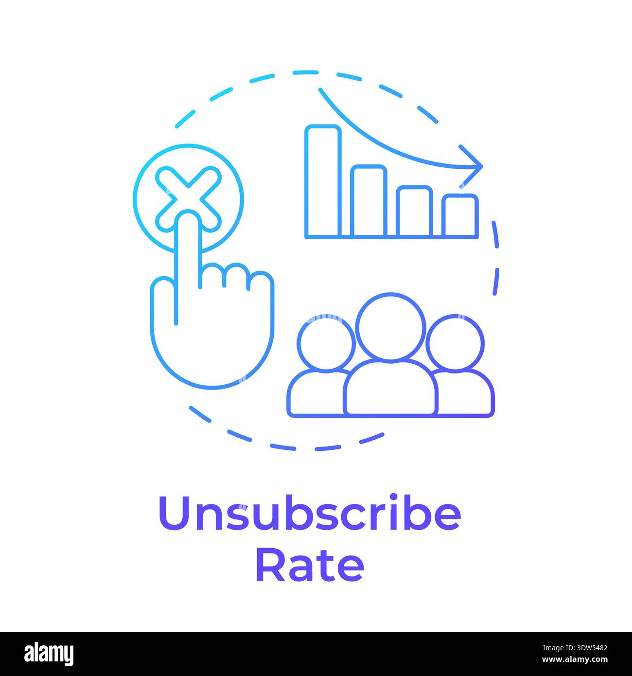 Unsubscribe rate blue gradient concept icon Stock Vector
