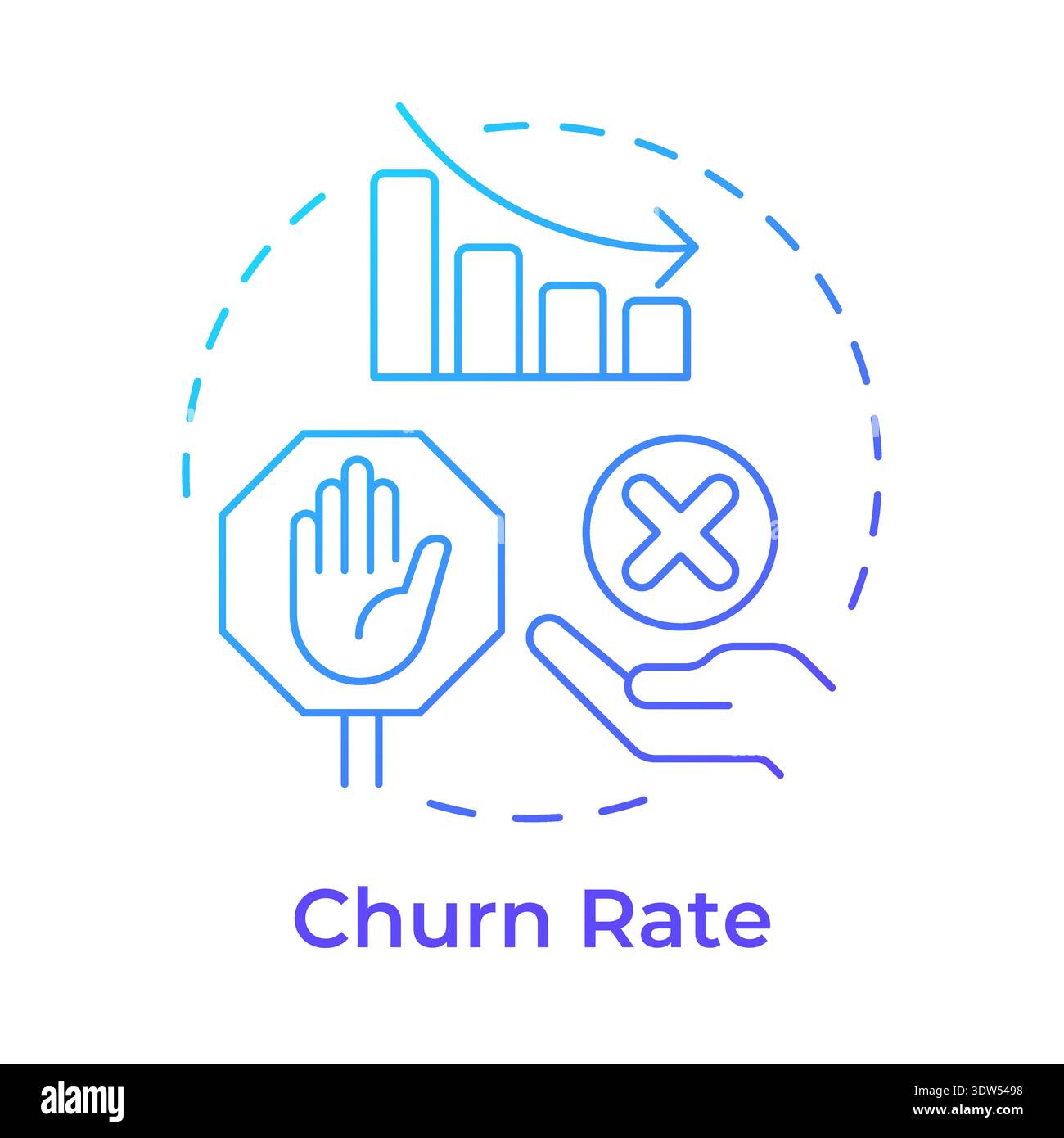 Churn rate blue gradient concept icon Stock Vector