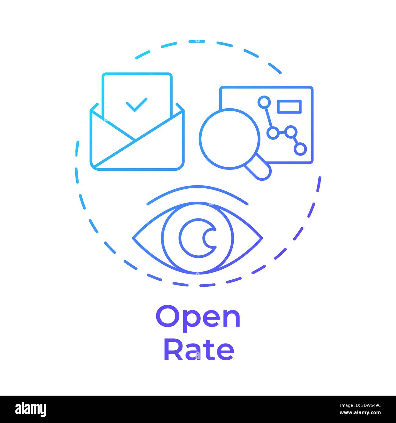 Open rate blue gradient concept icon Stock Vector