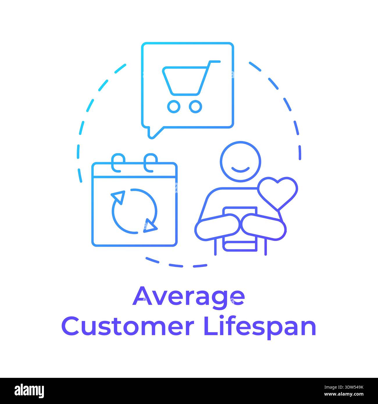 Average customer lifespan blue gradient concept icon Stock Vector