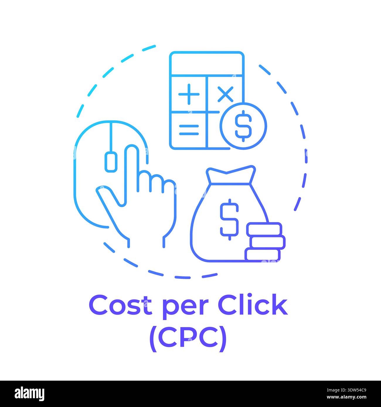 Cost per click blue gradient concept icon Stock Vector