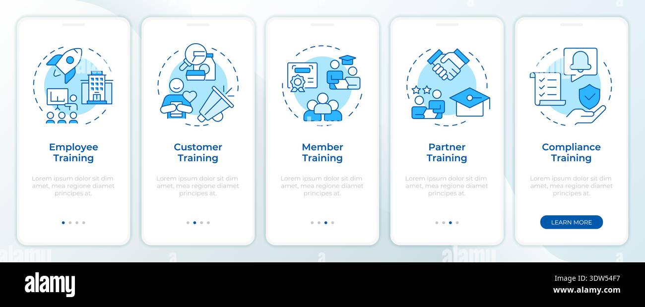 Professional training blue onboarding mobile app screen Stock Vector