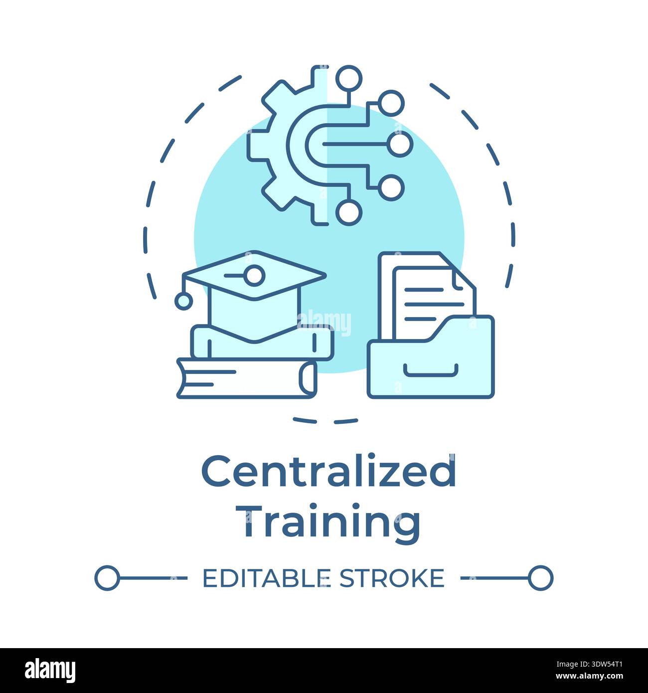 Centralized training soft blue concept icon Stock Vector