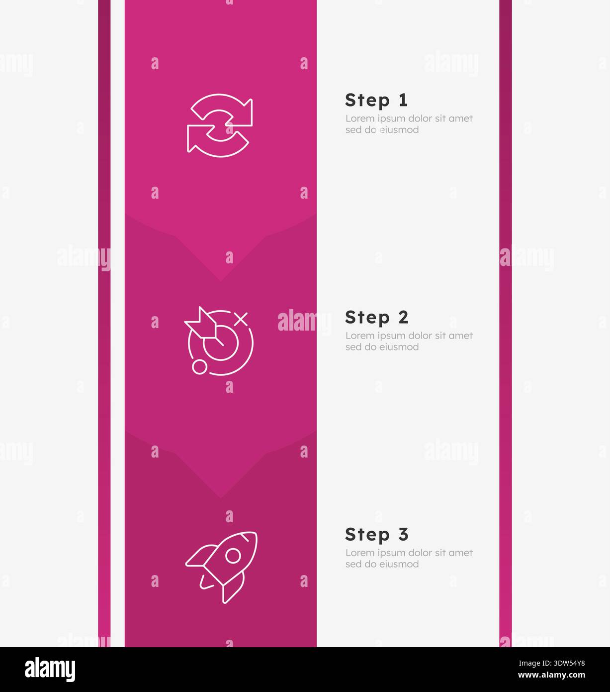 Startup vision pink vertical frame timeline infographic 3 steps Stock Vector
