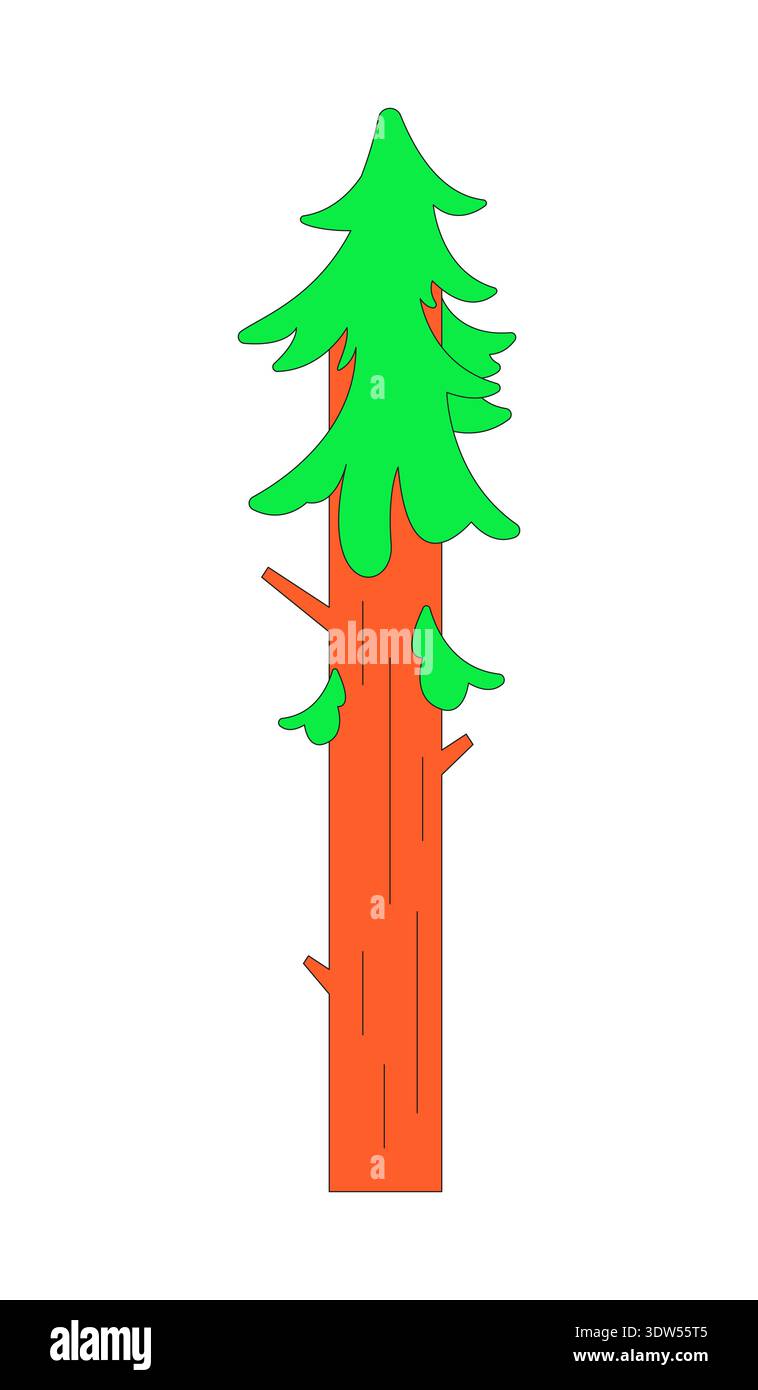 Stylized tall evergreen pine tree 2D cartoon object Stock Vector