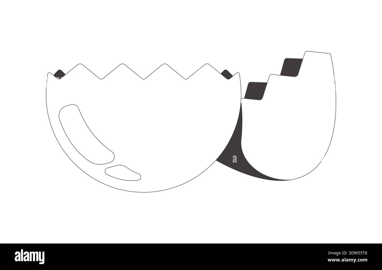 Broken eggshell split into two halves 2D line object Stock Vector