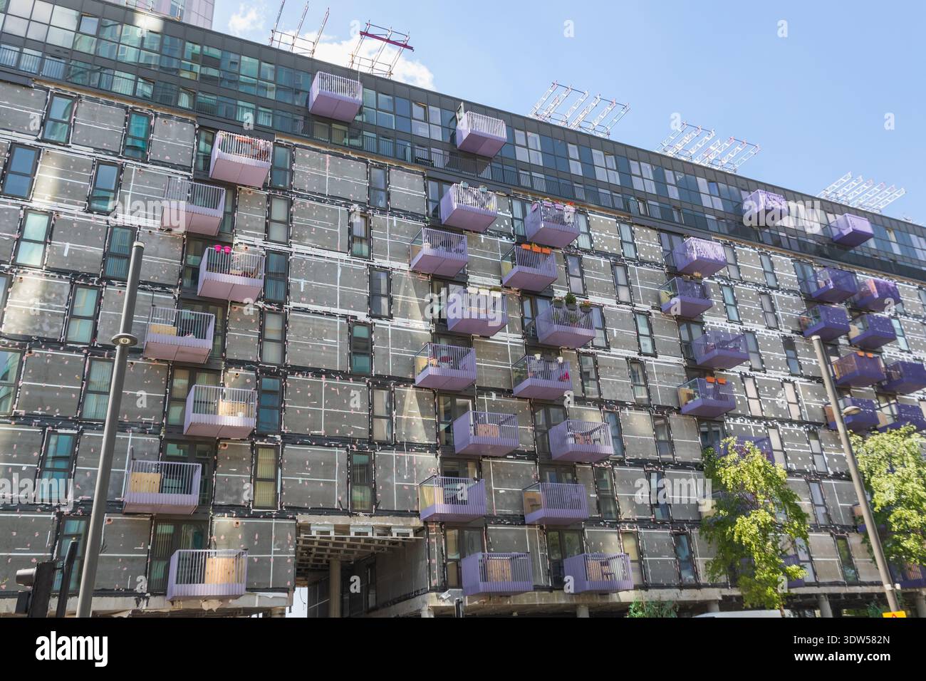 Re-cladding work in progress on a block of flats in Stratford, London, England Stock Photo