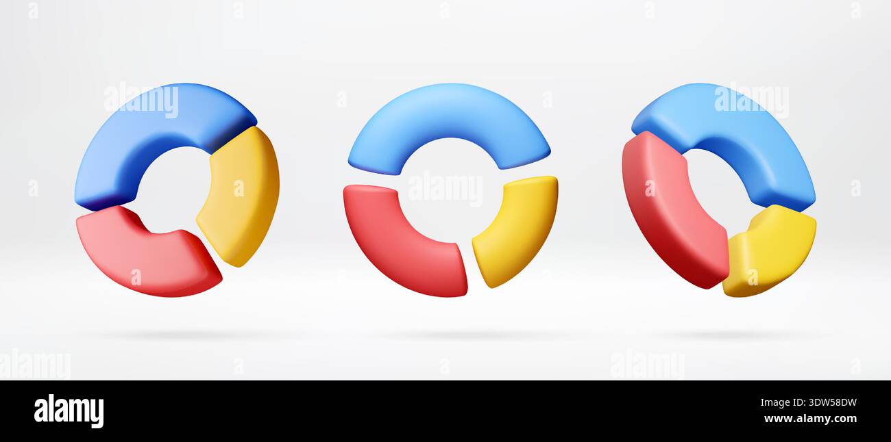Three colored 3D torus charts Stock Vector