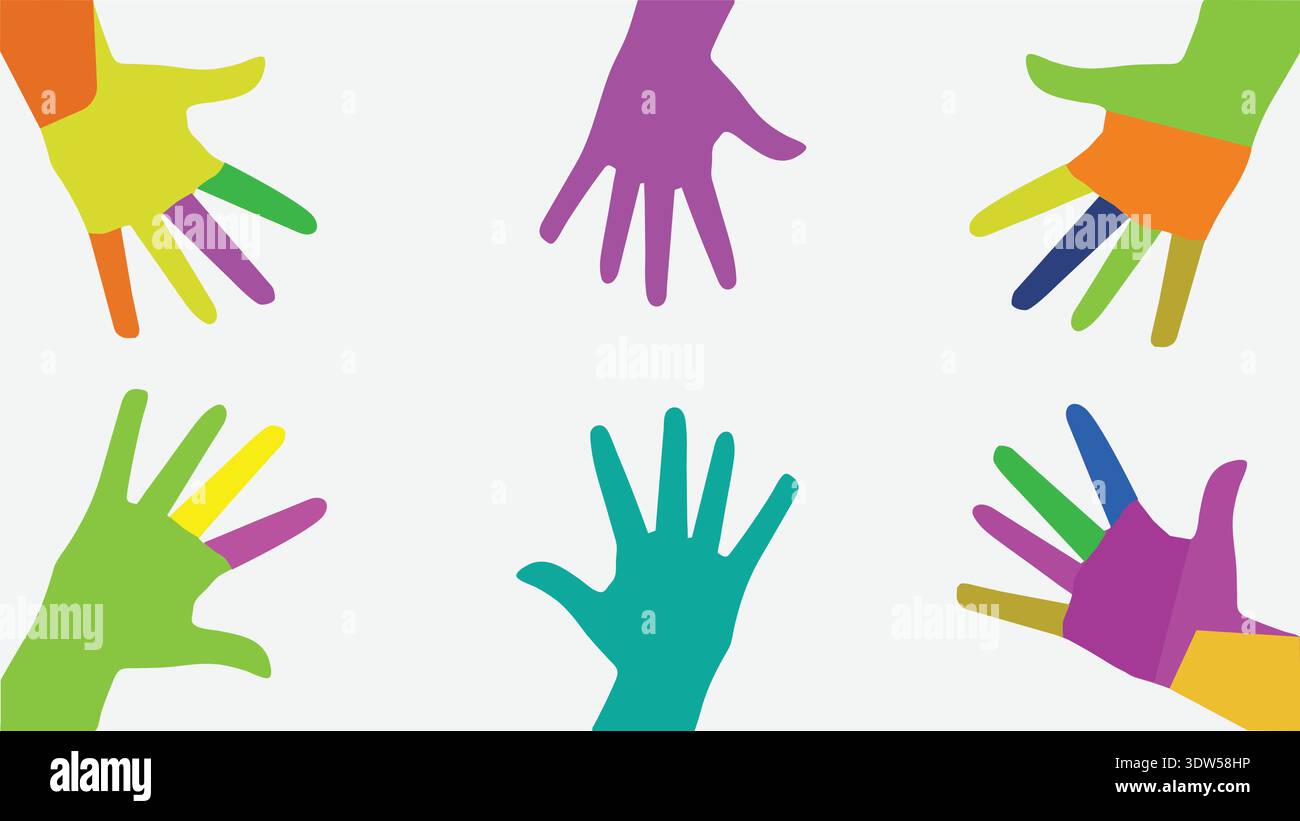Colorful Hands Reaching Together Symbolizing Unity Diversity Teamwork And Community Support Stock Vector