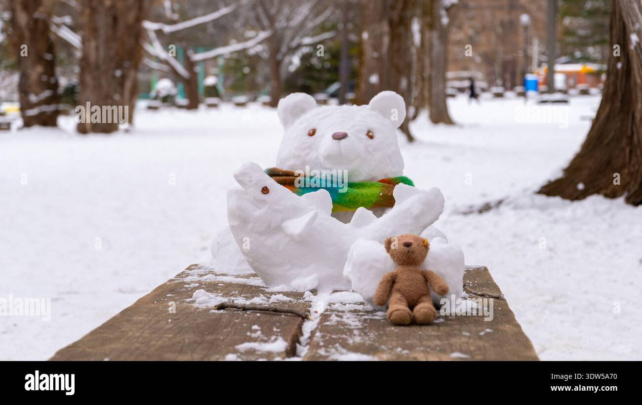 snow sculptures snow teddy bear