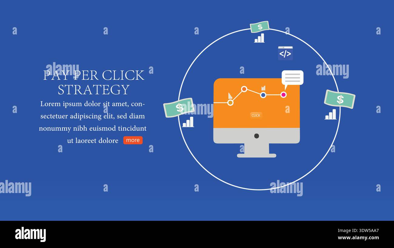 Pay Per Click Strategy Illustration for PPC Digital Marketing, Online Advertising and Analytics Dashboard Stock Vector