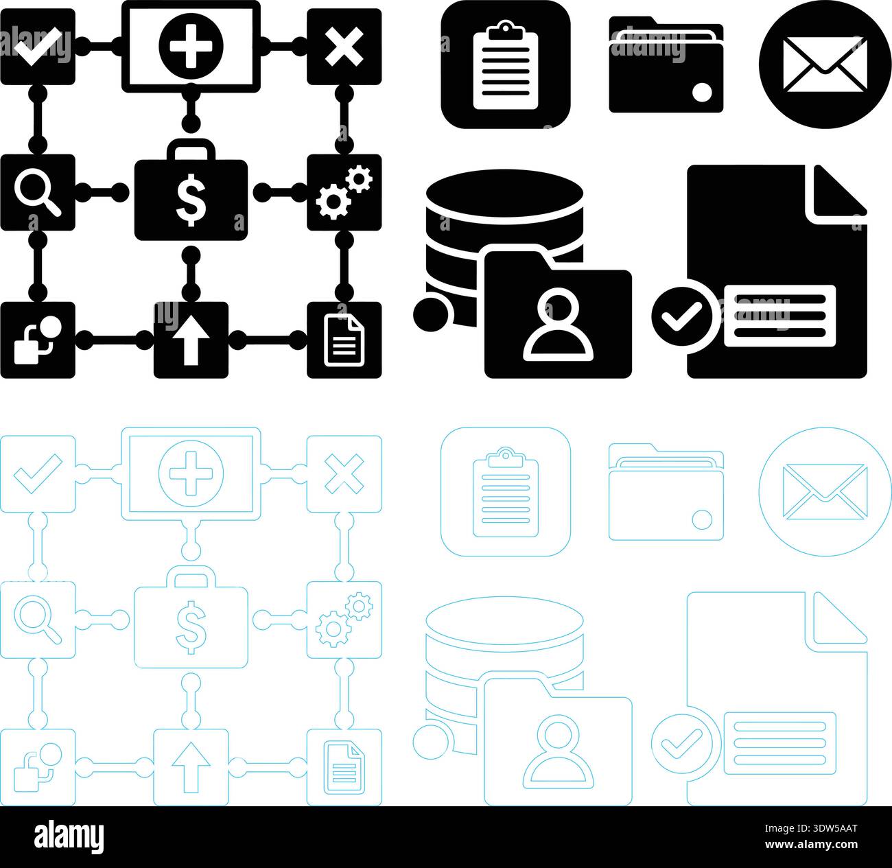 Business Process, Database and Document Management Icons Set Vector Illustration Stock Vector